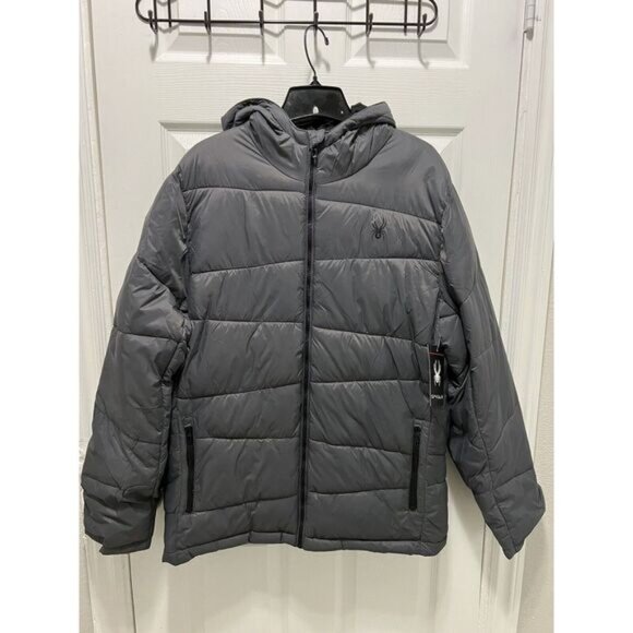 Spyder Mens Size LargePolar Gray  Puffy Winter jacket With‎ Hood - Picture 1 of 7